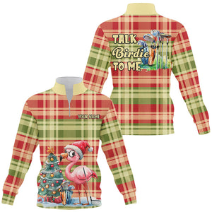 Quarter zip golf sweatshirt custom Flamingo plaid pattern Christmas golf sweater talk birdie to me NQS8697