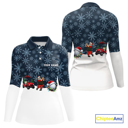 Blue snowflake pattern Christmas Women Golf Polo Shirts custom ladies golf attire, unique golf gifts NQS10865