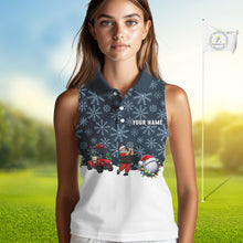 Load image into Gallery viewer, Blue snowflake pattern Christmas Sleeveless Golf Polo Shirt custom golf attire, unique golf gifts NQS10865
