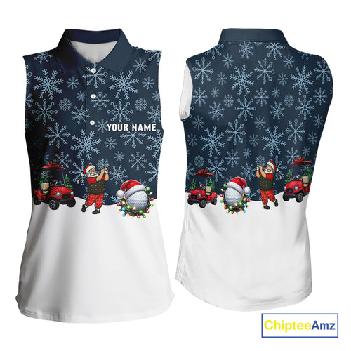 Blue snowflake pattern Christmas Sleeveless Golf Polo Shirt custom golf attire, unique golf gifts NQS10865