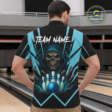 Load image into Gallery viewer, Black and Blue Reaper Skull lightning Bowling Shirts for Men Custom Skull Team Bowling league jersey NQS10869