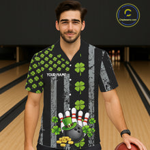 Load image into Gallery viewer, Custom Grunge US Flag Green Shamrock St Patrick Bowling Hawaiian shirts, button up bowling shirts NQS11450