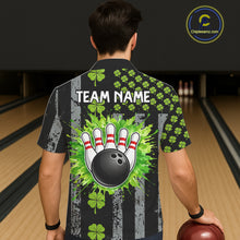 Load image into Gallery viewer, Custom Grunge US Flag Green Shamrock St Patrick Bowling Hawaiian shirts, button up bowling shirts NQS11450