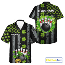 Load image into Gallery viewer, Custom Grunge US Flag Green Shamrock St Patrick Bowling Hawaiian shirts, button up bowling shirts NQS11450