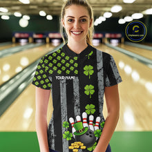 Load image into Gallery viewer, Custom Grunge US Flag Green Shamrock St Patrick Bowling shirts for women, bowling attire for women NQS11450