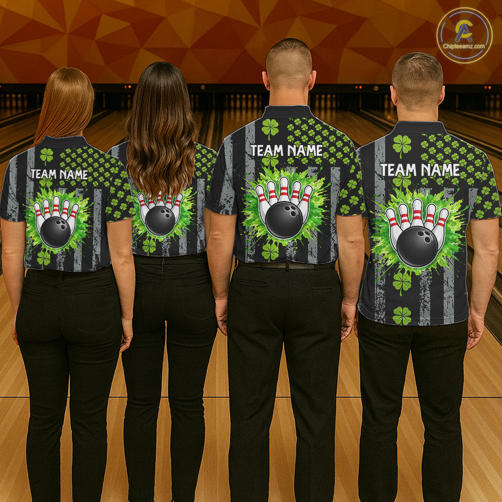 Custom Grunge US Flag Green Shamrock St Patrick Bowling shirts for women, bowling attire for women NQS11450