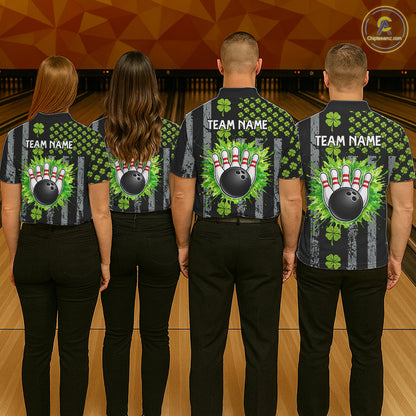Custom Grunge US Flag Green Shamrock St Patrick Bowling shirts for women, bowling attire for women NQS11450