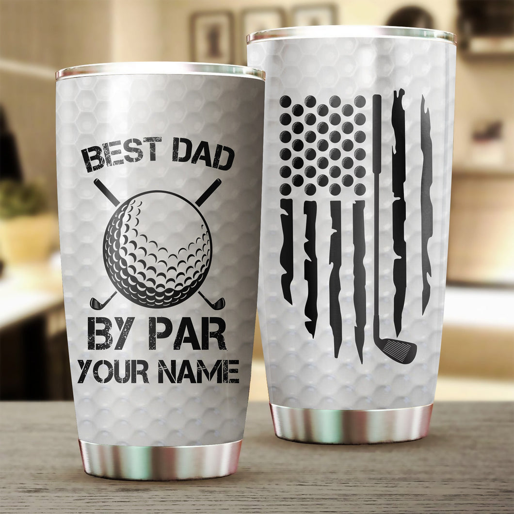 Best Dad By Par Black American Flag Custom Tumbler Cup personalized father's day golf gifts for dad NQS9868