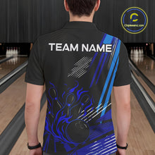 Load image into Gallery viewer, Black and Blue Flame Bowling Polo, Quarter Zip Shirts For Men Custom Bowling Outfit Team Jerseys NQS9962