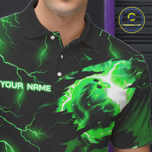 Load image into Gallery viewer, Green lightning thunder bowling American flag Eagle custom Mens Bowling Polo, Quarter Zip Shirts NQS10111