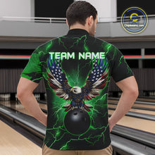 Load image into Gallery viewer, Green lightning thunder bowling American flag Eagle custom Mens Bowling Polo, Quarter Zip Shirts NQS10111