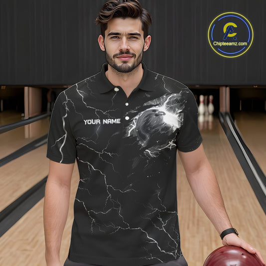 Black lightning thunder bowling American flag Eagle custom Mens Bowling Polo, Quarter Zip Shirts NQS10112
