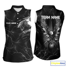 Load image into Gallery viewer, Black lightning thunder bowling American flag Eagle custom Women sleeveless Polo Shirt, team jerseys NQS10112
