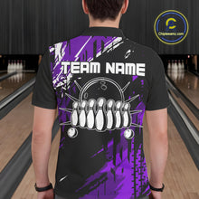 Load image into Gallery viewer, Black and Purple Mens bowling shirts Custom retro bowling ball and pins bowling team league jerseys NQS10642