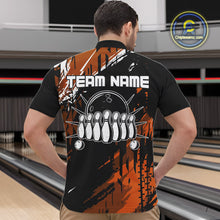 Load image into Gallery viewer, Black and Orange Mens bowling shirts Custom retro bowling ball and pins bowling team league jerseys NQS10643