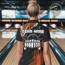 Load image into Gallery viewer, Black and Orange Women bowling shirts Custom retro bowling ball and pins bowling team league jerseys NQS10643