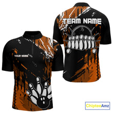Load image into Gallery viewer, Black and Orange Mens bowling shirts Custom retro bowling ball and pins bowling team league jerseys NQS10643