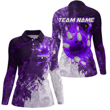 Load image into Gallery viewer, Purple Camo Flame Bowling Polo, Quarter Zip Shirts For Women Custom Bowling Team Jersey Outfits NQS8704