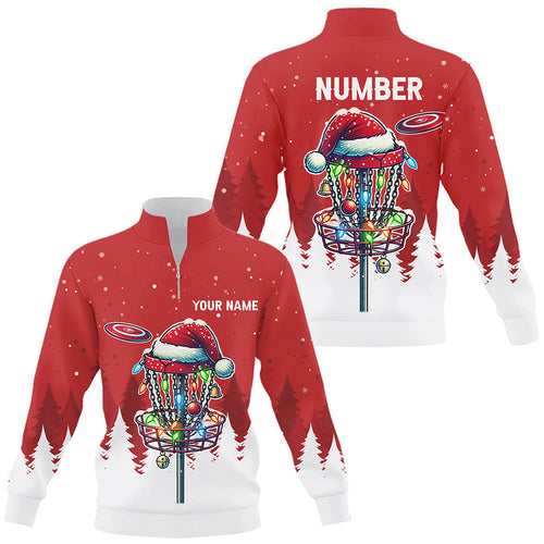 Christmas Quarter zip disc golf sweatshirt custom Christmas disc golf basket frisbee golf sweater NQS8940