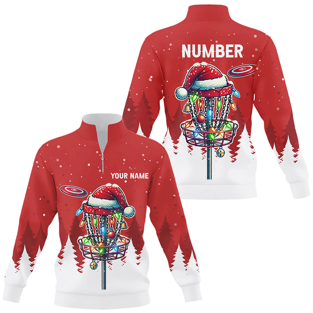 Christmas Quarter zip disc golf sweatshirt custom Christmas disc golf basket frisbee golf sweater NQS8940