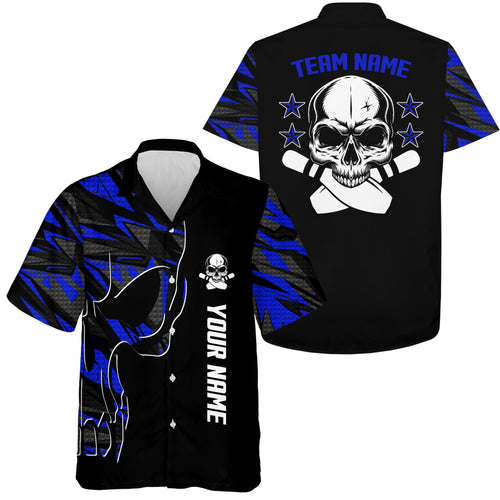 Bowling Hawaiian Shirt custom name and team name Skull Bowling, team bowling shirts | Blue NQS4553