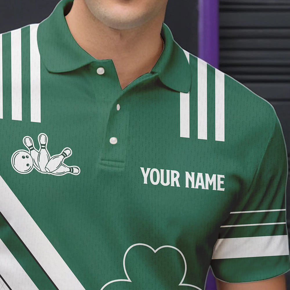 Green and White argyle pattern shamrock St Patrick's Day Men bowling shirts Custom Bowling Team Jersey NQS9383