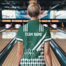 Load image into Gallery viewer, Green &amp; White argyle pattern shamrock St Patrick's Day Women bowling shirts Custom Bowling Team Jersey NQS9383