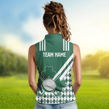 Load image into Gallery viewer, Green and White argyle shamrock St Patrick Day Women sleeveless polo shirt Custom Women golf clothing NQS9384