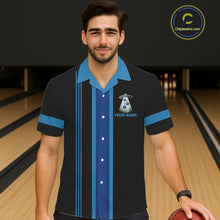 Load image into Gallery viewer, Black and Blue ufo alien Retro Bowling Hawaiian shirt Custom Bowling Team button up shirt NQS11462