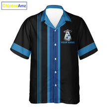 Load image into Gallery viewer, Black and Blue ufo alien Retro Bowling Hawaiian shirt Custom Bowling Team button up shirt NQS11462