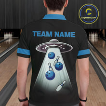 Load image into Gallery viewer, Black and Blue ufo alien Retro Bowling Polo, Quarter Zip Shirts for men Custom Bowling Team Jersey NQS11462