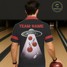 Load image into Gallery viewer, Black and Red ufo alien Retro Bowling Hawaiian shirt Custom Bowling Team button up shirt NQS11463