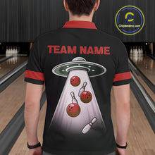 Load image into Gallery viewer, Black and Red ufo alien Retro Bowling Polo, Quarter Zip Shirts for men Custom Bowling Team Jersey NQS11463