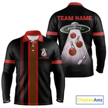 Load image into Gallery viewer, Black and Red ufo alien Retro Bowling Polo, Quarter Zip Shirts for men Custom Bowling Team Jersey NQS11463
