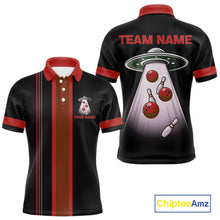 Load image into Gallery viewer, Black and Red ufo alien Retro Bowling Polo, Quarter Zip Shirts for men Custom Bowling Team Jersey NQS11463