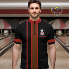 Load image into Gallery viewer, Black and Red ufo alien Retro Bowling Polo, Quarter Zip Shirts for men Custom Bowling Team Jersey NQS11463