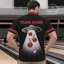 Load image into Gallery viewer, Black and Red ufo alien Retro Bowling Polo, Quarter Zip Shirts for men Custom Bowling Team Jersey NQS11463