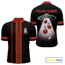 Load image into Gallery viewer, Black and Red ufo alien Retro Bowling Polo, Quarter Zip Shirts for men Custom Bowling Team Jersey NQS11463