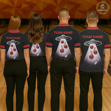 Load image into Gallery viewer, Black and Red ufo alien Retro Bowling Polo, Quarter Zip Shirts for men Custom Bowling Team Jersey NQS11463