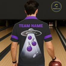 Load image into Gallery viewer, Black and Purple ufo alien Retro Bowling Hawaiian shirt Custom Bowling Team button up shirt NQS11464