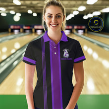 Load image into Gallery viewer, Black and Purple ufo alien Retro Bowling Polo, Quarter Zip Shirt for Women Custom Bowling Team Jersey NQS11464