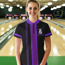 Load image into Gallery viewer, Black and Purple ufo alien Retro Bowling Polo, Quarter Zip Shirt for Women Custom Bowling Team Jersey NQS11464