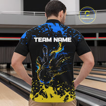 Load image into Gallery viewer, Personalized Black, Blue &amp; Yellow Bowling Shirts For Men, Bowling Balls And Pins Bowling Team Shirts NQS11465