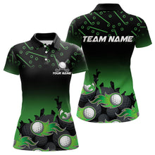 Load image into Gallery viewer, Black and Green Flame golf ball pattern Women golf polo shirts Customize team golf attire for women NQS9524