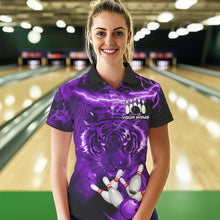 Load image into Gallery viewer, Personalized Purple Lightning Thunder Storm Tiger Bowling Shirts For Women Custom Bowling Team Jerseys NQS9684