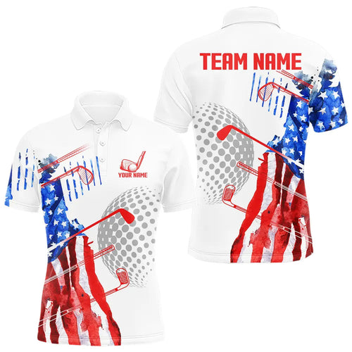Red, White and Blue American Flag Golf Polo Shirts For Men Custom Patriotic Golf Shirts Golfer Outfit NQS9690