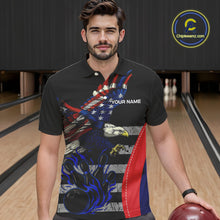 Load image into Gallery viewer, Eagle American Flag Custom Flame Bowling Team Shirts For Men, Patriotic Bowling Uniform NQS9971