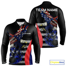 Load image into Gallery viewer, Eagle American Flag Custom Flame Bowling Team Shirts For Men, Patriotic Bowling Uniform NQS9971