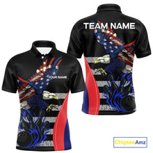 Load image into Gallery viewer, Eagle American Flag Custom Flame Bowling Team Shirts For Men, Patriotic Bowling Uniform NQS9971