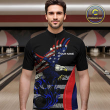 Load image into Gallery viewer, Eagle American Flag Custom Flame Bowling Team Shirts For Men, Patriotic Bowling Uniform NQS9971